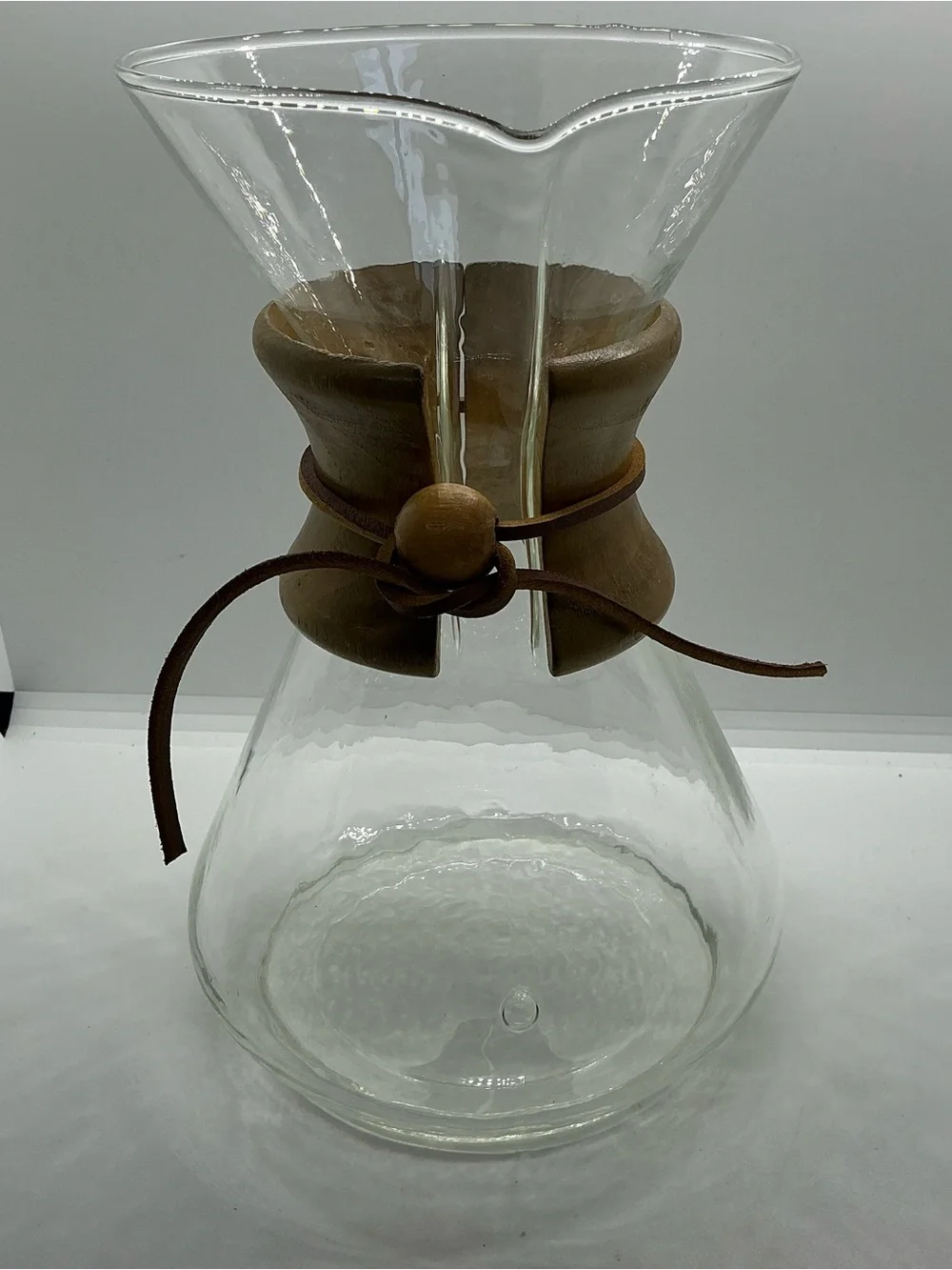 Chemex Pour Over Coffee Pitcher Carafe 9” Wood Collar Leather Tie